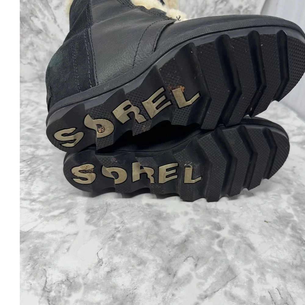 Sorel Joan of‎ Arctic 🖤Wedge II Shearling Black Leather Suede Boots sheep skin